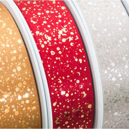 Berisfords Ribbon Sparkler Ribbon: Red With Gold Metallic: 15mm Wide. Price per metre.  - The Sewing Studio