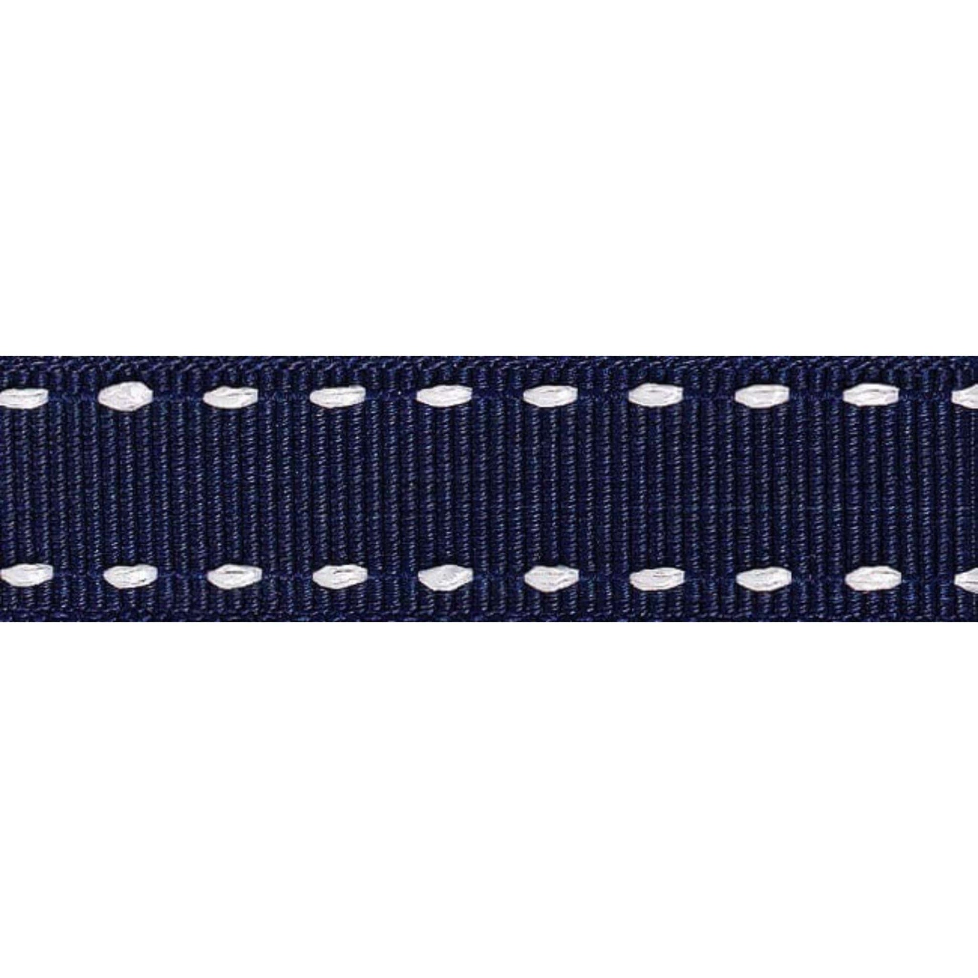 Berisfords Ribbon Stitched Grosgrain Ribbon: Navy and White: 15mm wide. Price per metre.  - The Sewing Studio