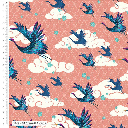 Craft Cotton Fabric Meditations On Japan Crane Clouds 3469-04