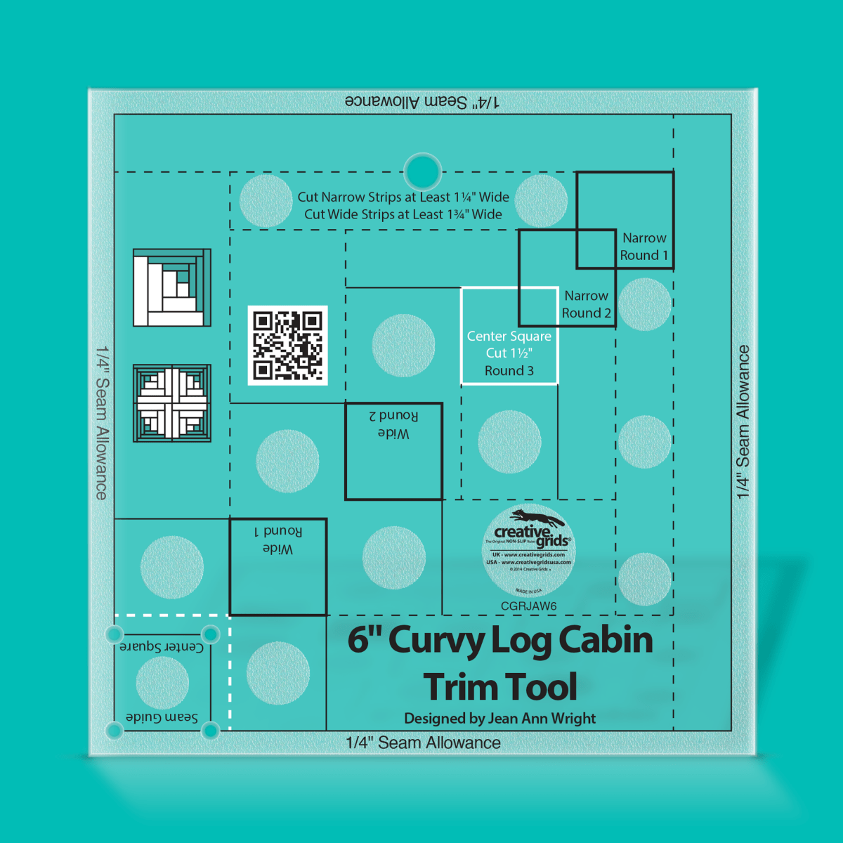 Creative Grids Rulers Stencils Templates Creative Grids Non slip: Curvy Log Cabin Trim Tool for 6" Finished Blocks  - The Sewing Studio