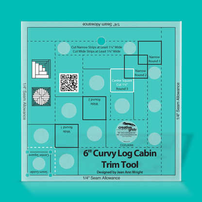 Creative Grids Rulers Stencils Templates Creative Grids Non slip: Curvy Log Cabin Trim Tool for 6" Finished Blocks  - The Sewing Studio