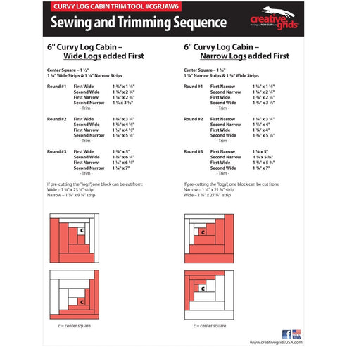 Creative Grids Rulers Stencils Templates Creative Grids Non slip: Curvy Log Cabin Trim Tool for 6" Finished Blocks  - The Sewing Studio