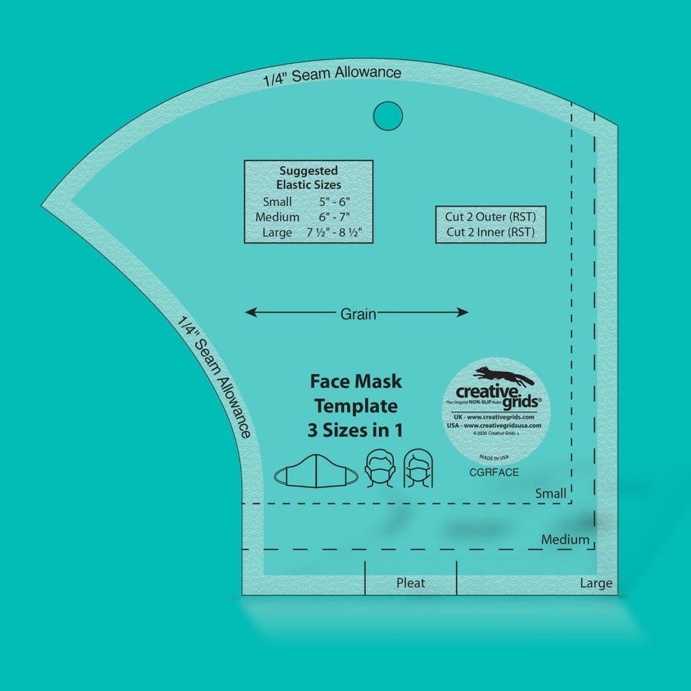 Creative Grids Rulers Stencils Templates Creative Grids Non slip: Face Mask Template 3 Sizes in 1  - The Sewing Studio