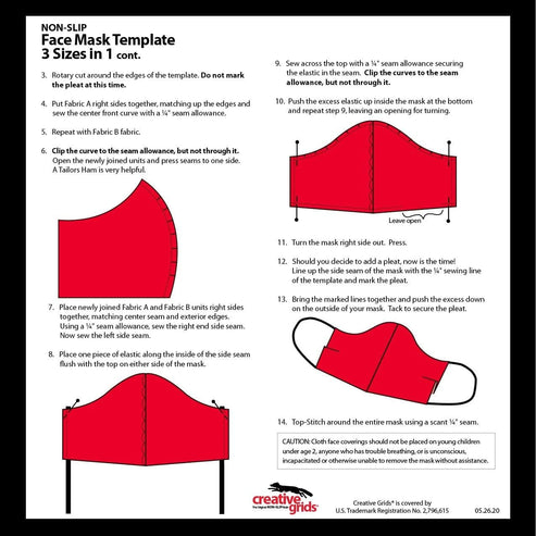 Creative Grids Rulers Stencils Templates Creative Grids Non slip: Face Mask Template 3 Sizes in 1  - The Sewing Studio