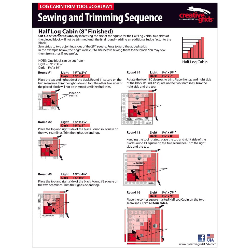 Creative Grids Rulers Stencils Templates Creative Grids Non slip: Log Cabin Trim Tool for 8" Finished Blocks  - The Sewing Studio