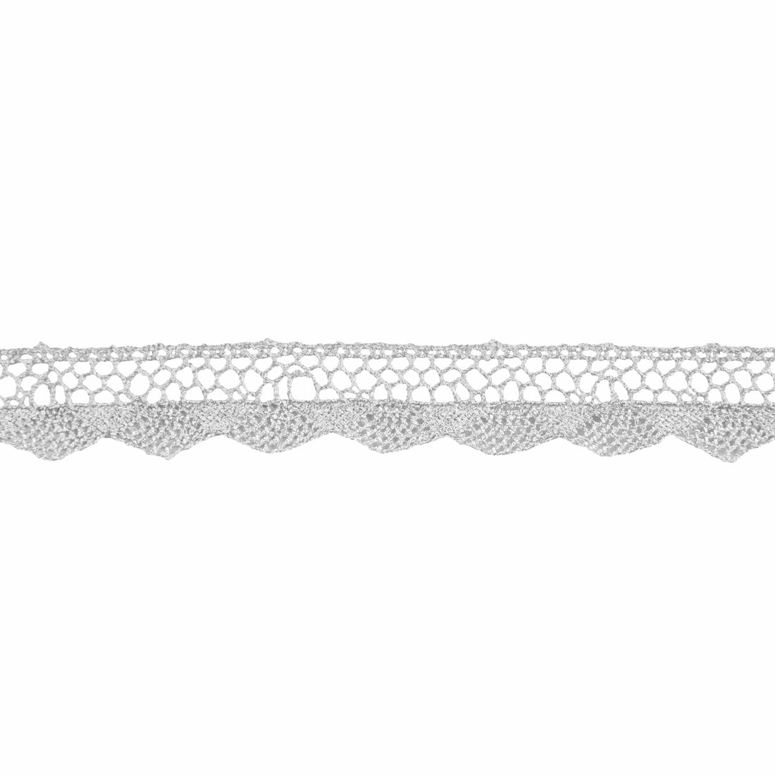 Essential Trimmings Lace Metallic Lace Trim: 20mm wide: Light Silver. Price per metre.  - The Sewing Studio