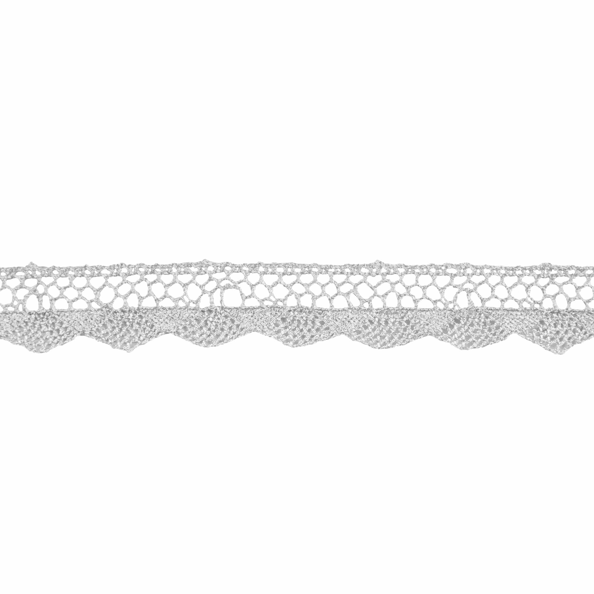 Essential Trimmings Lace Metallic Lace Trim: 20mm wide: Light Silver. Price per metre.  - The Sewing Studio