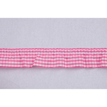 Essential Trimmings Ribbon Frilled Gingham Ribbon Trim: Pink: 25mm wide. Price per metre.  - The Sewing Studio for sale UK - The Sewing Studio