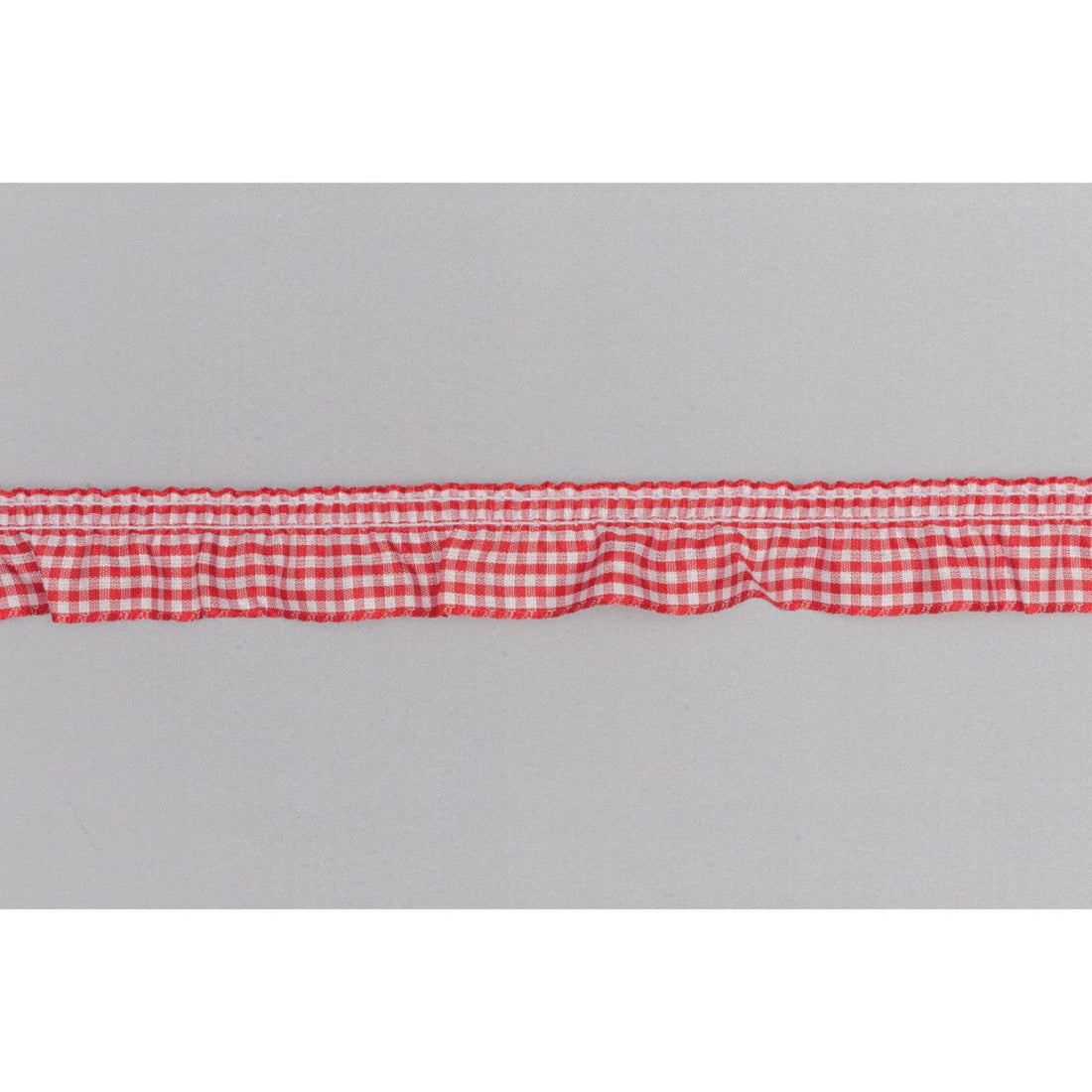 Essential Trimmings Ribbon Frilled Gingham Ribbon Trim: Red: 25mm wide. Price per metre.  - The Sewing Studio