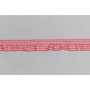 Essential Trimmings Ribbon Frilled Gingham Ribbon Trim: Red: 25mm wide. Price per metre.  - The Sewing Studio for sale UK - The Sewing Studio