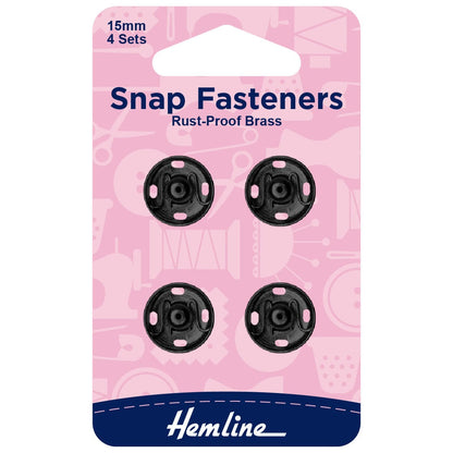 Hemline Eyelets & Fastenings Sew-on Snap Fasteners Black 15mm: Pack of 4  - The Sewing Studio