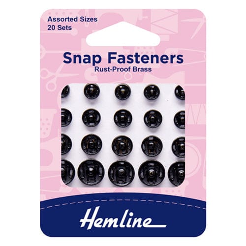 Hemline Eyelets & Fastenings Sew-on Snap Fasteners Black Assorted: Pack of 20  - The Sewing Studio