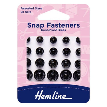 Hemline Eyelets & Fastenings Sew-on Snap Fasteners Black Assorted: Pack of 20  - The Sewing Studio for sale UK - The Sewing Studio