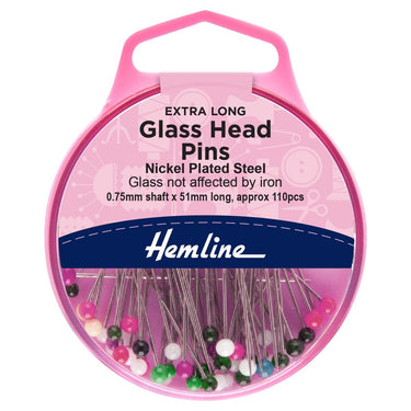 Hemline Pins Pins: Glass Head: 51mm: Nickel: 110 Pieces  - The Sewing Studio for sale UK - The Sewing Studio