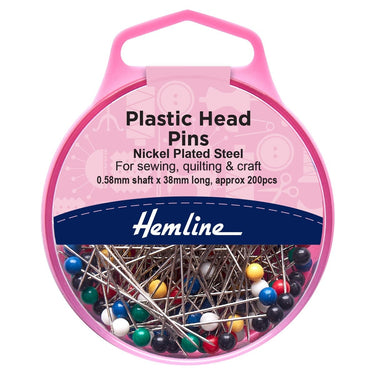 Hemline Pins Pins: Plastic Head: 38mm: Nickel: 200 Pieces  - The Sewing Studio for sale UK - The Sewing Studio