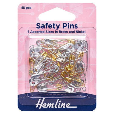 Hemline Pins Safety Pins: Nickel And Brass: 6 assorted sizes  - The Sewing Studio for sale UK - The Sewing Studio