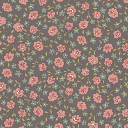 Henry Glass Fabric Anni Downs Market Garden Fabric Tossed Posies Raisin 2897-58  - The Sewing Studio