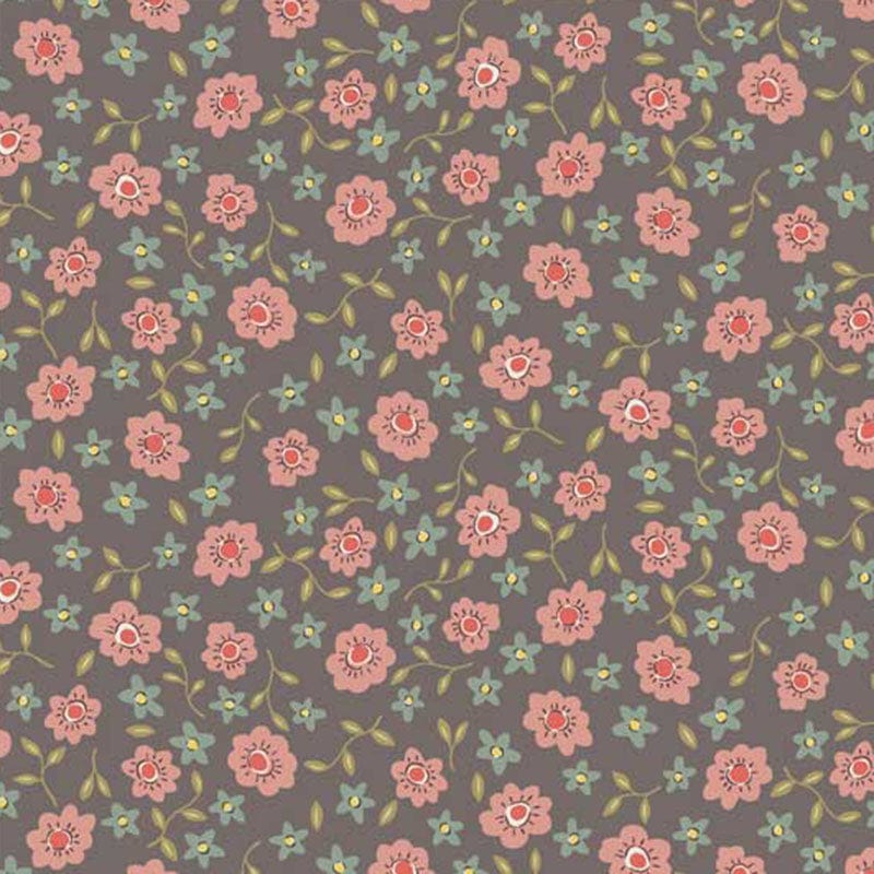 Henry Glass Fabric Anni Downs Market Garden Fabric Tossed Posies Raisin 2897-58  - The Sewing Studio