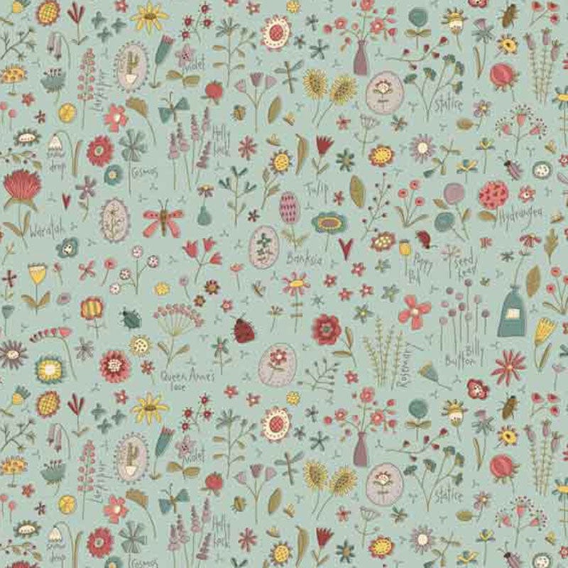 Henry Glass Fabric Anni Downs Market Garden Fabric Tossed Wild Flowers Green 2896-17  - The Sewing Studio