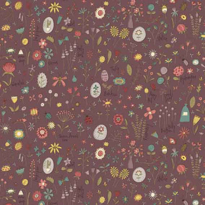 Henry Glass Fabric Anni Downs Market Garden Fabric Tossed Wild Flowers Raisin 2896-58  - The Sewing Studio