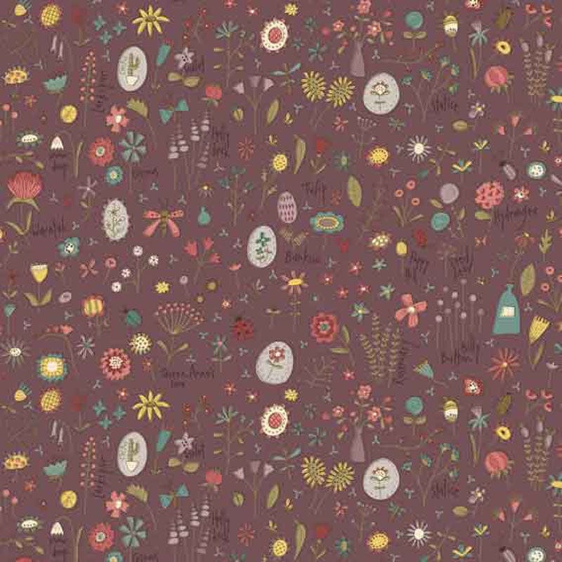 Henry Glass Fabric Anni Downs Market Garden Fabric Tossed Wild Flowers Raisin 2896-58  - The Sewing Studio