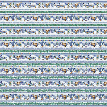 Henry Glass Fabric Flurry Friends Fabric Novelty Snowman Stripe Multi 357-11  - The Sewing Studio