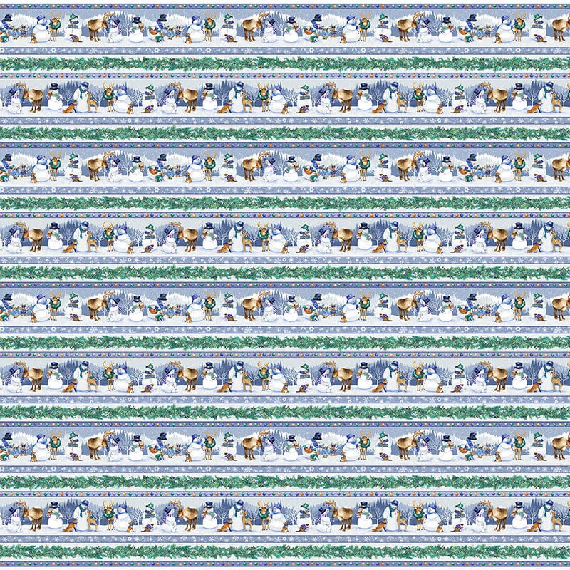 Henry Glass Fabric Flurry Friends Fabric Novelty Snowman Stripe Multi 357-11  - The Sewing Studio