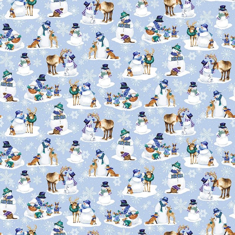 Henry Glass Fabric Flurry Friends Fabric Snowman and Critter Allover Blue 351-11  - The Sewing Studio