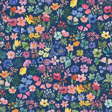 Lewis and Irene Fabric Lewis And Irene Bluebellgray Flowers Flower Library Navy BG031  - The Sewing Studio for sale UK - The Sewing Studio