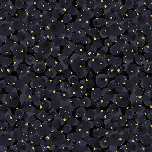 Lewis and Irene Fabric Lewis And Irene Celestial Black Bumbleberries With Gold Metallic A755-3  - The Sewing Studio