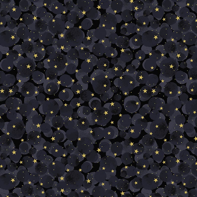 Lewis and Irene Fabric Lewis And Irene Celestial Black Bumbleberries With Gold Metallic A755-3  - The Sewing Studio