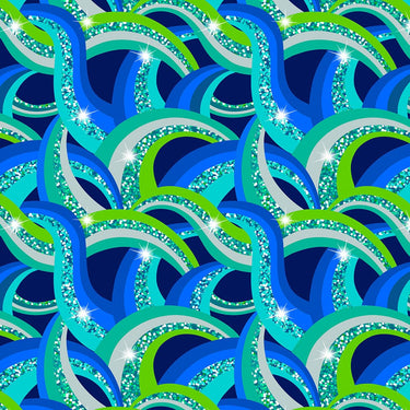 Lewis and Irene Fabric Lewis And Irene Disco Blue Disco Rainbows With Silver Metallic A843-2  - The Sewing Studio for sale UK - The Sewing Studio