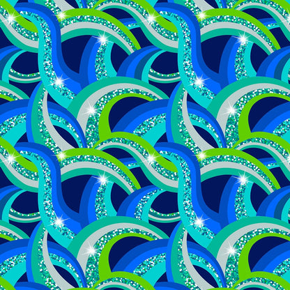 Lewis and Irene Fabric Lewis And Irene Disco Blue Disco Rainbows With Silver Metallic A843-2  - The Sewing Studio