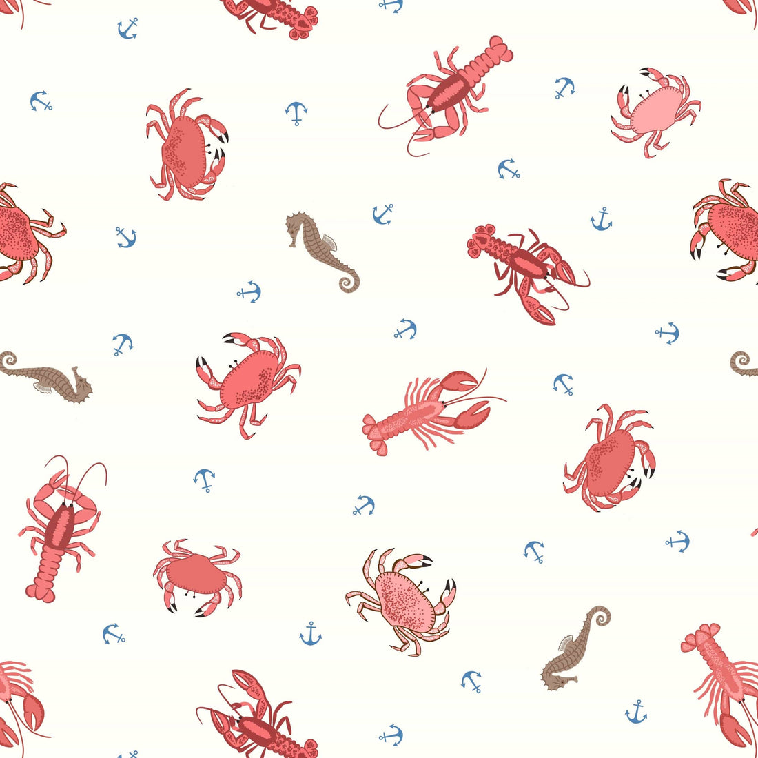 Lewis and Irene Fabric Lewis And Irene Fabric Small Things Coastal Crabs Lobsters and Seahorses SM58.1  - The Sewing Studio