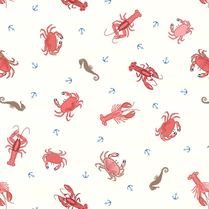 Lewis and Irene Fabric Lewis And Irene Fabric Small Things Coastal Crabs Lobsters and Seahorses SM58.1  - The Sewing Studio