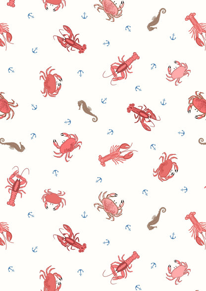 Lewis and Irene Fabric Lewis And Irene Fabric Small Things Coastal Crabs Lobsters and Seahorses SM58.1  - The Sewing Studio