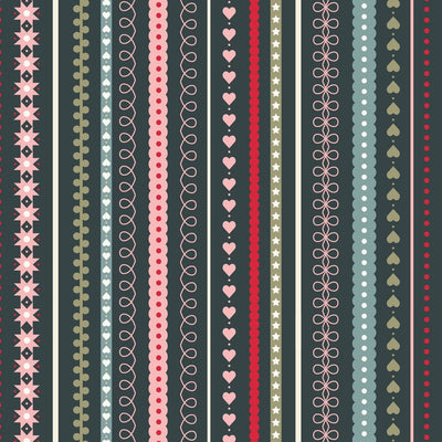 Lewis And Irene Gingerbread Season Fabric Gingerbread Festive Stripes on Dark Grey C86-3