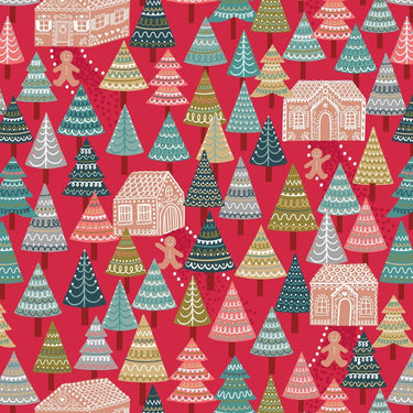 Lewis and Irene Fabric Lewis And Irene Gingerbread Season Fabric Gingerbread Forest On Red C84-2