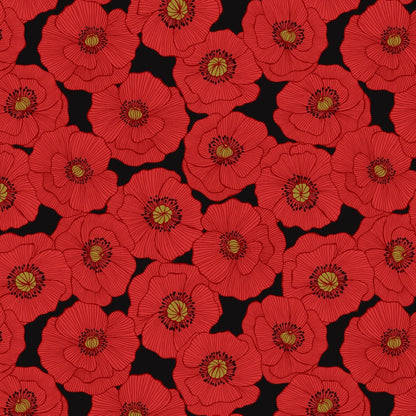 Lewis and Irene Fabric Lewis and Irene Poppies Large Poppy Black  - The Sewing Studio