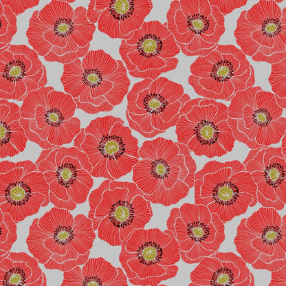 Lewis and Irene Fabric Lewis and Irene Poppies Large Poppy Light Grey  - The Sewing Studio