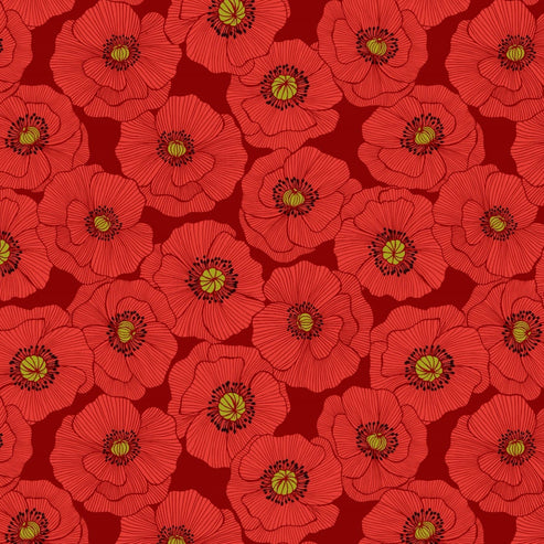 Lewis and Irene Fabric Lewis and Irene Poppies Large Poppy Red  - The Sewing Studio