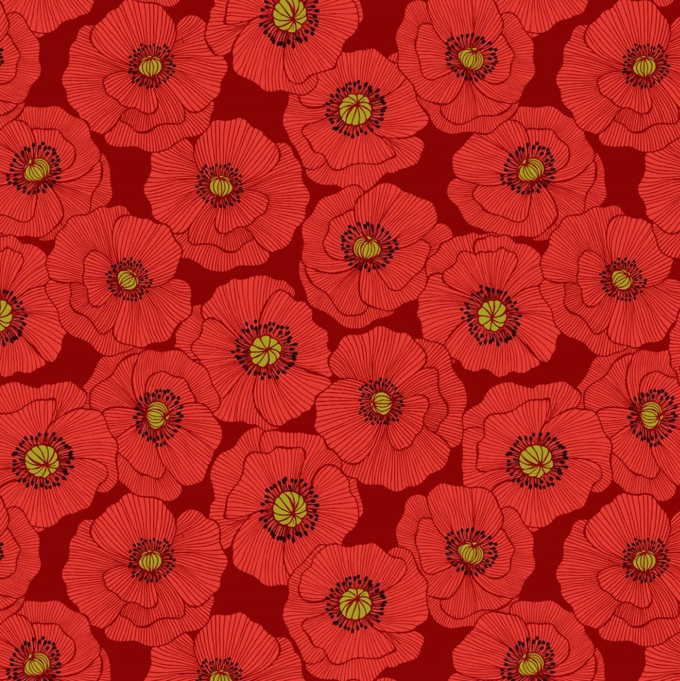 Lewis and Irene Fabric Lewis and Irene Poppies Large Poppy Red  - The Sewing Studio