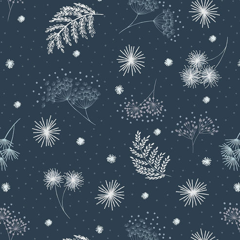 Lewis and Irene Fabric Lewis And Irene Secret Winter Garden Frosted On Dark Blue Flannel F659-3  - The Sewing Studio