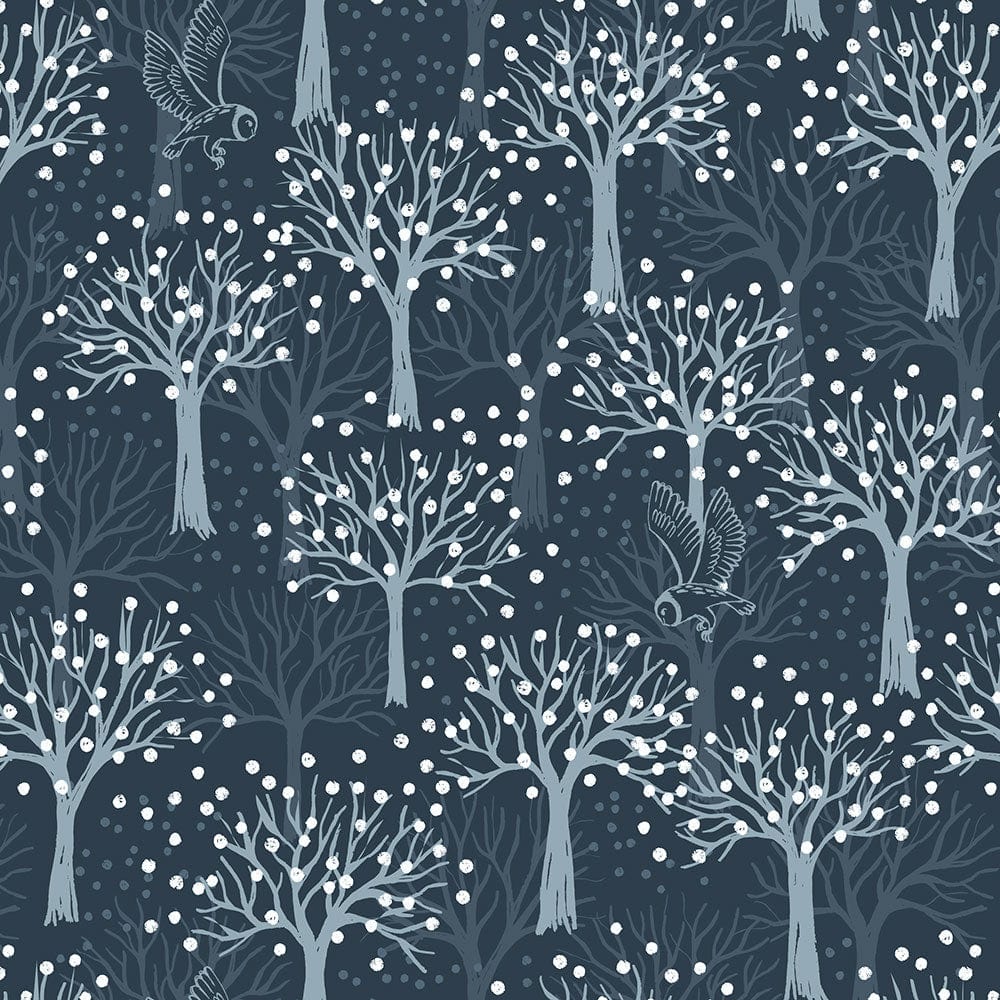 Lewis and Irene Fabric Lewis And Irene Secret Winter Garden Owl Orchard On Dark Blue Flannel F660-3  - The Sewing Studio