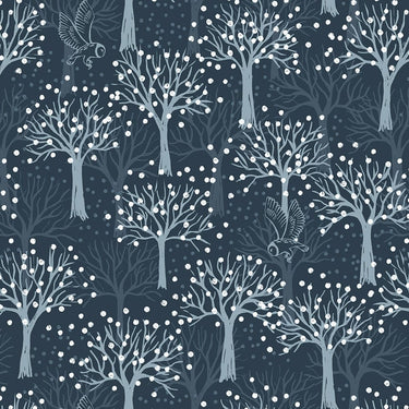 Lewis and Irene Fabric Lewis And Irene Secret Winter Garden Owl Orchard On Dark Blue Flannel F660-3  - The Sewing Studio for sale UK - The Sewing Studio