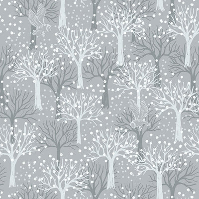 Lewis And Irene Secret Winter Garden Owl Orchard On Light Grey Flannel F660-1