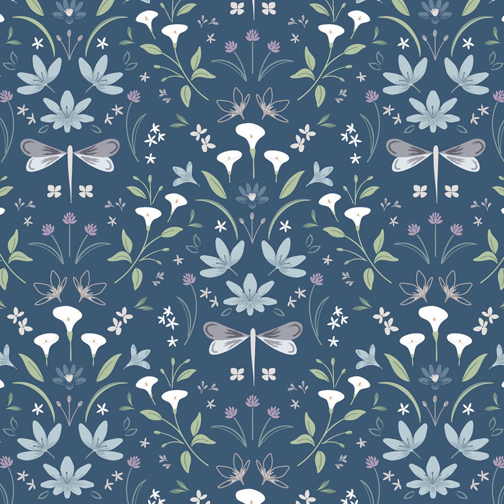 Lewis and Irene Fabric Lewis And Irene The Water Gardens Graceful Reflecfons Navy Blue CC36-3  - The Sewing Studio