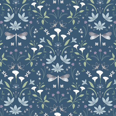 Lewis and Irene Fabric Lewis And Irene The Water Gardens Graceful Reflecfons Navy Blue CC36-3  - The Sewing Studio for sale UK - The Sewing Studio