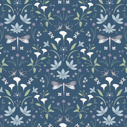 Lewis and Irene Fabric Lewis And Irene The Water Gardens Graceful Reflecfons Navy Blue CC36-3  - The Sewing Studio