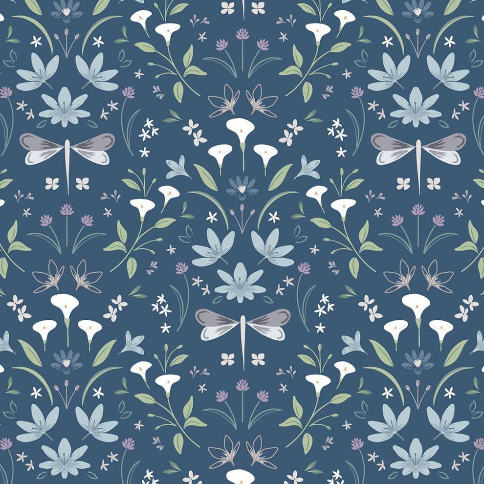 Lewis and Irene Fabric Lewis And Irene The Water Gardens Graceful Reflecfons Navy Blue CC36-3  - The Sewing Studio